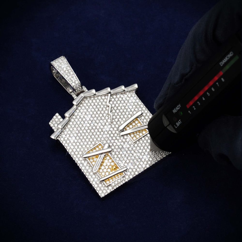 BROKEN HOME Custom Moissanite Logo Pendant 14K Gold icecartel test