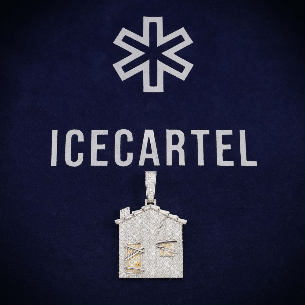 BROKEN HOME Custom Moissanite Logo Pendant 14K Gold icecartel