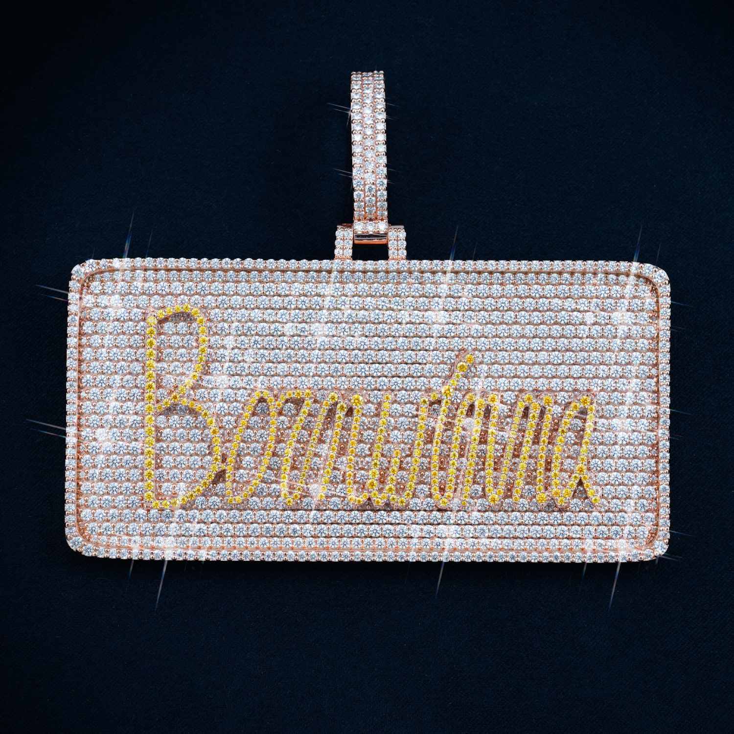 "Born Winna" Custom Moissanite Pendant 14K Gold 1