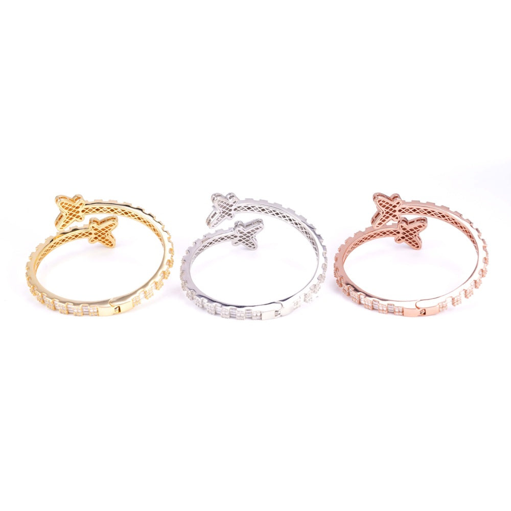 Butterfly Baguette Moissanite Bangle Bracelet 14K Gold 7