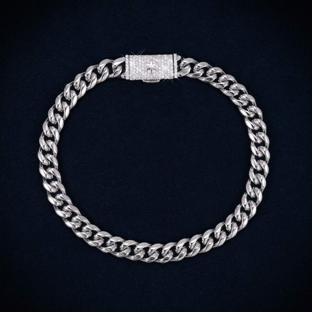 Cuban Link Bracelet with Iced Clasp 14K Gold round 8MM