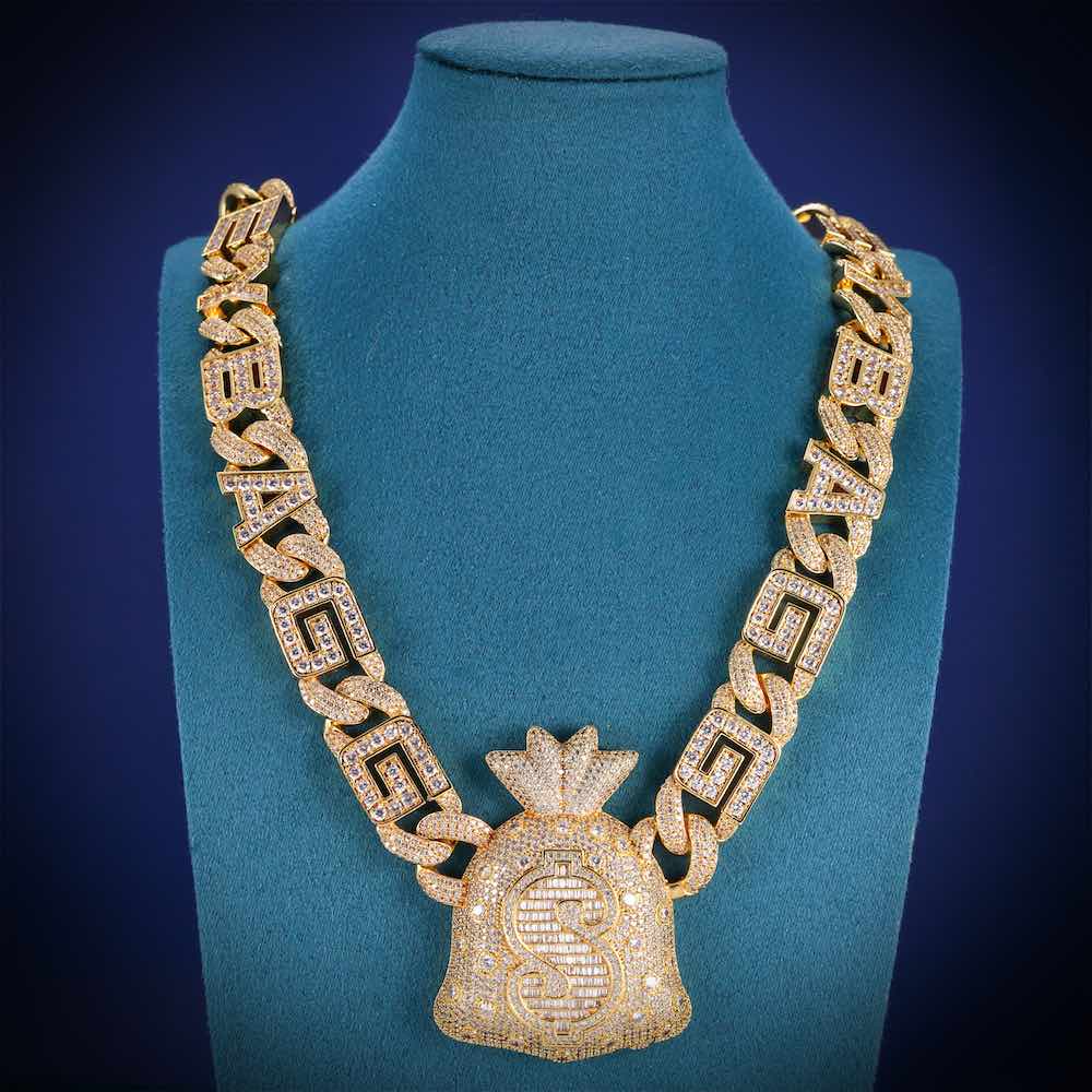 Custom Moneybag Chain Pendant 14K Gold