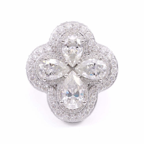 Four leaf clover ring 14k gold white front