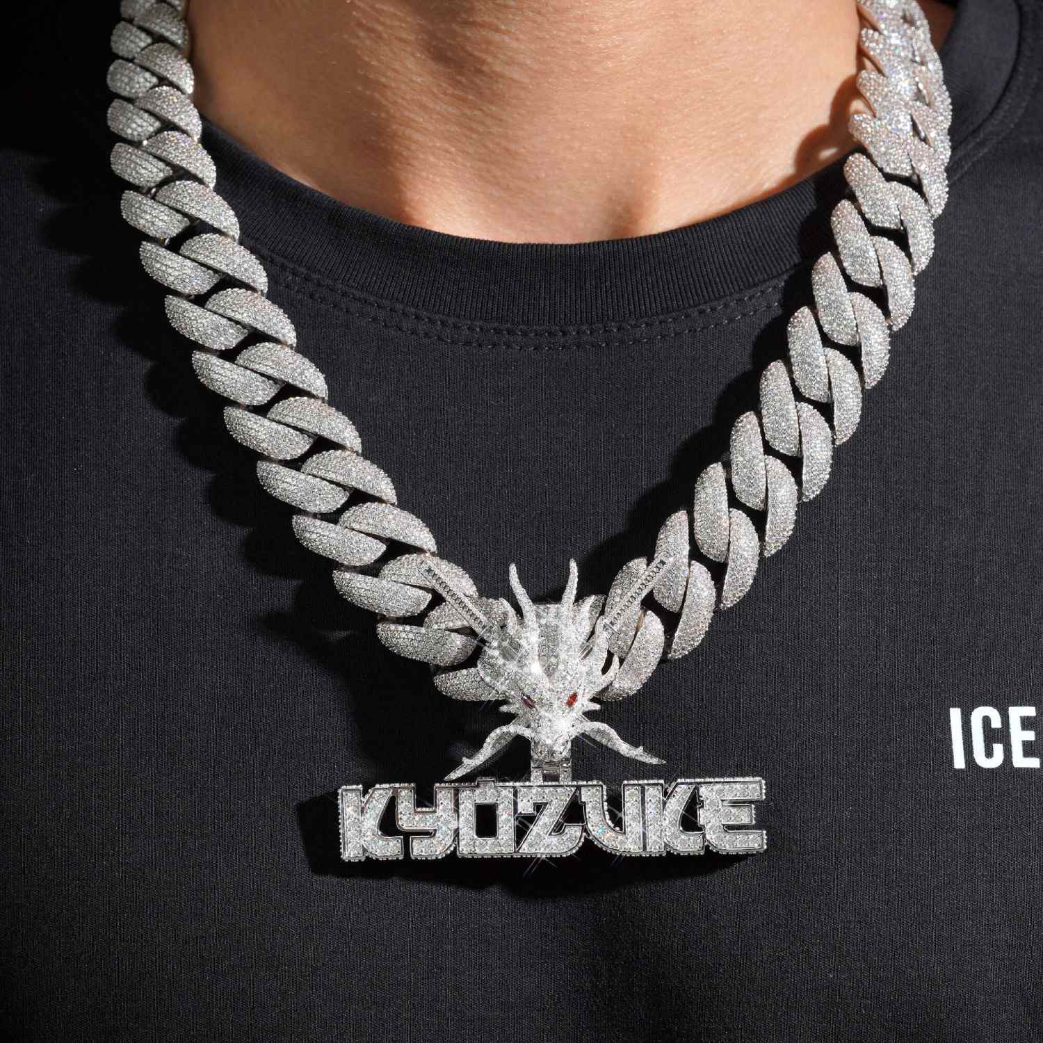 ICED BLADE DRAGON Custom Logo Moissanite Pendant 14K Gold icecartel model2