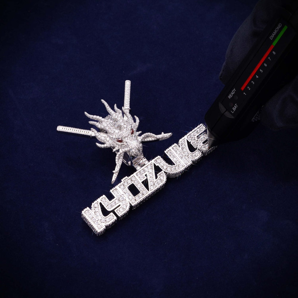ICED BLADE DRAGON Custom Logo Moissanite Pendant 14K Gold icecartel test