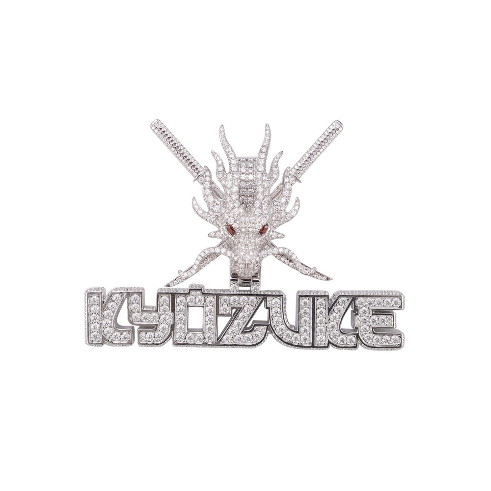ICED BLADE DRAGON Custom Logo Moissanite Pendant 14K Gold icecartel white