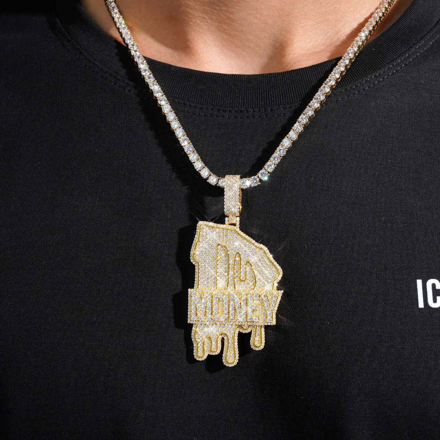 MONEY Custom Moissanite Name Pendant 14K Gold ICECARTEL model