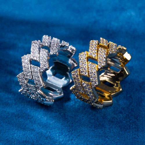 Mens moissanite cuban link ring iced out 14k gold