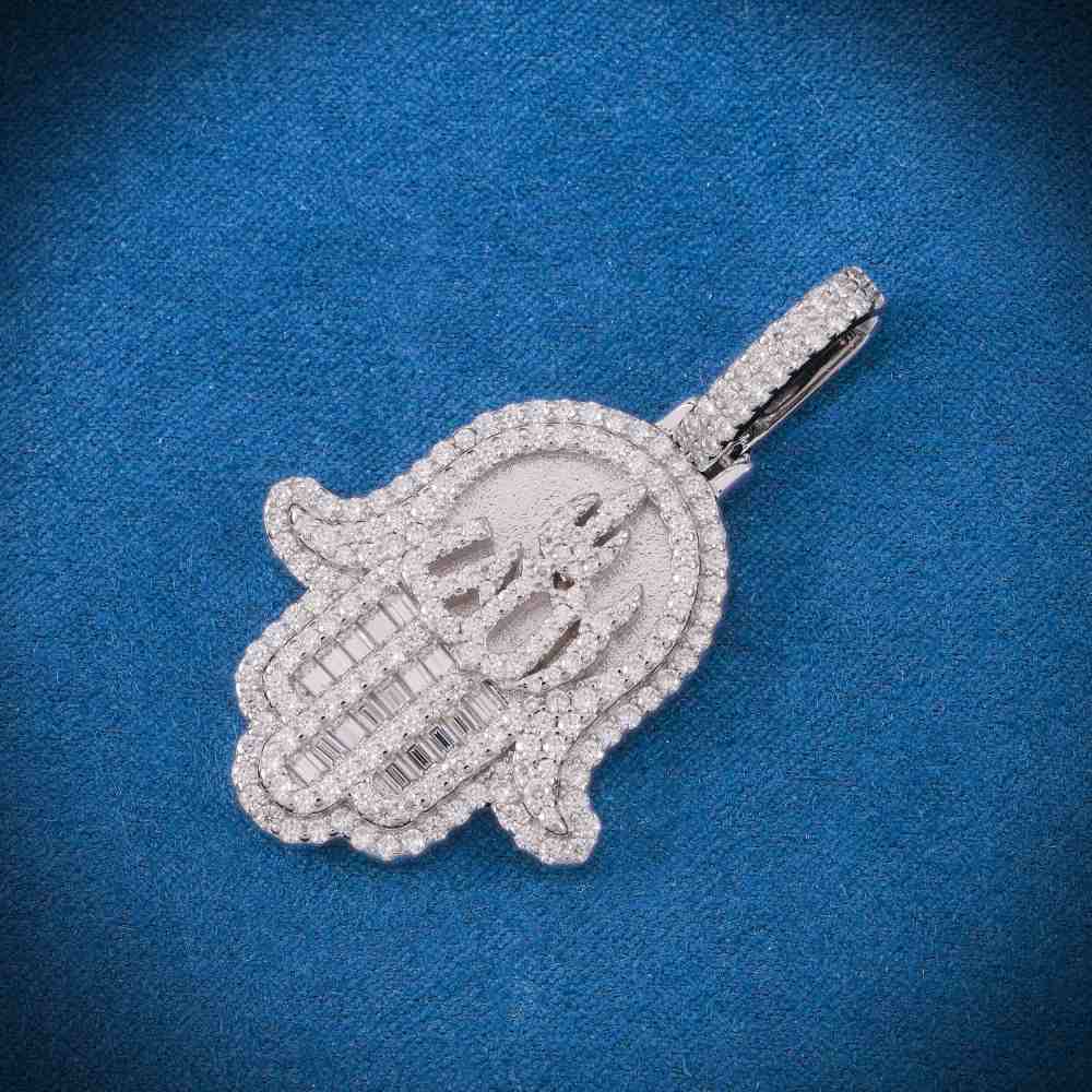Moissanite Allah Hamsa Hand Pendant 14K Gold 3