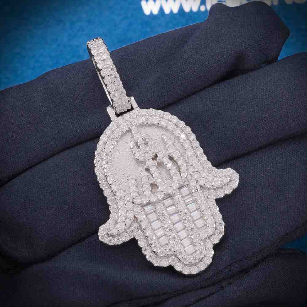 Moissanite Allah Hamsa Hand Pendant 14K Gold 4