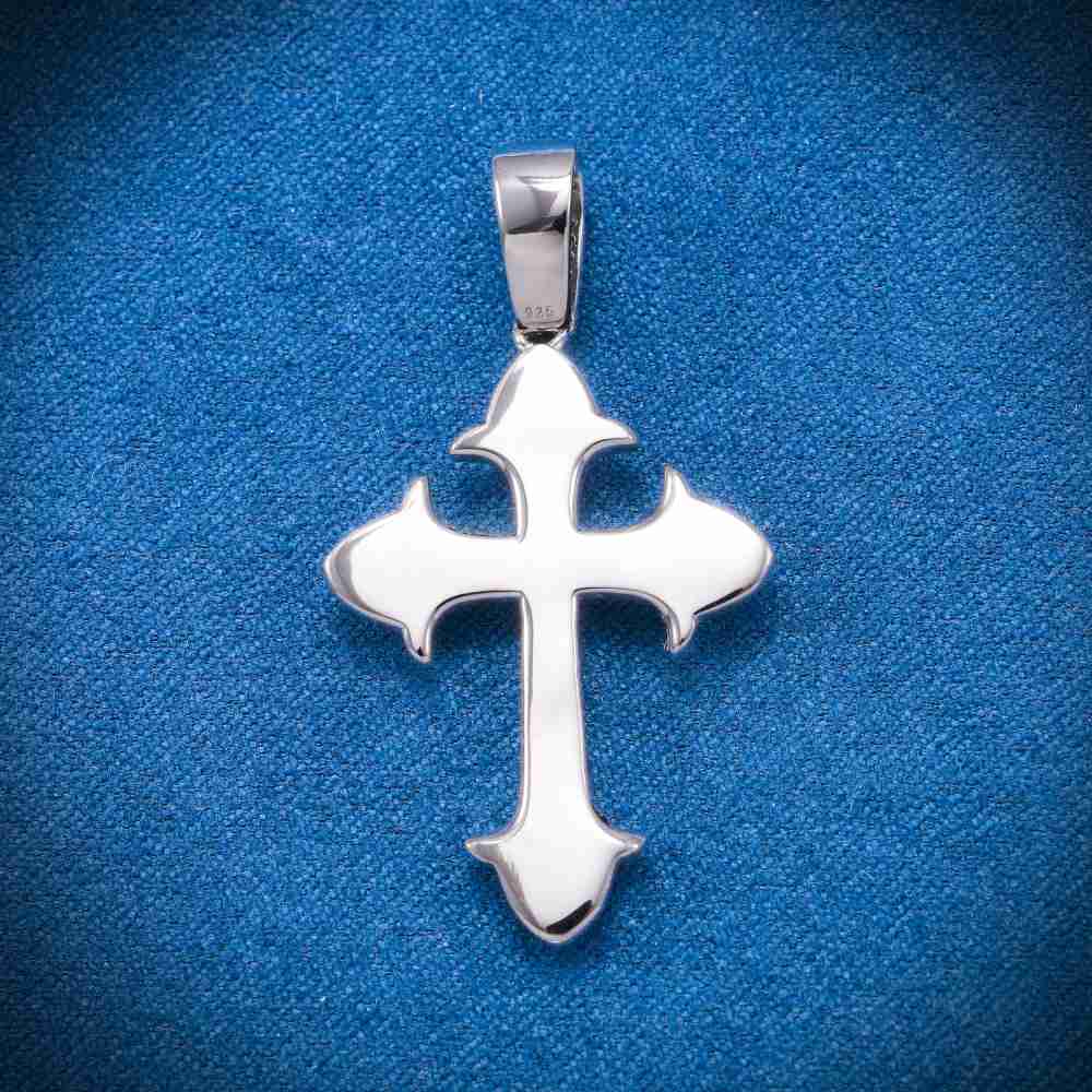 Moissanite Fleur Cross Pendant 14K Gold 3