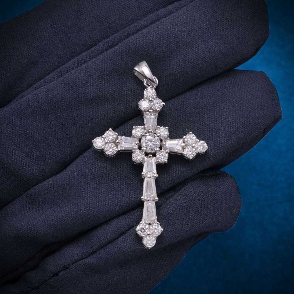 Moissanite Latin Cross Pendant 14K Gold 5