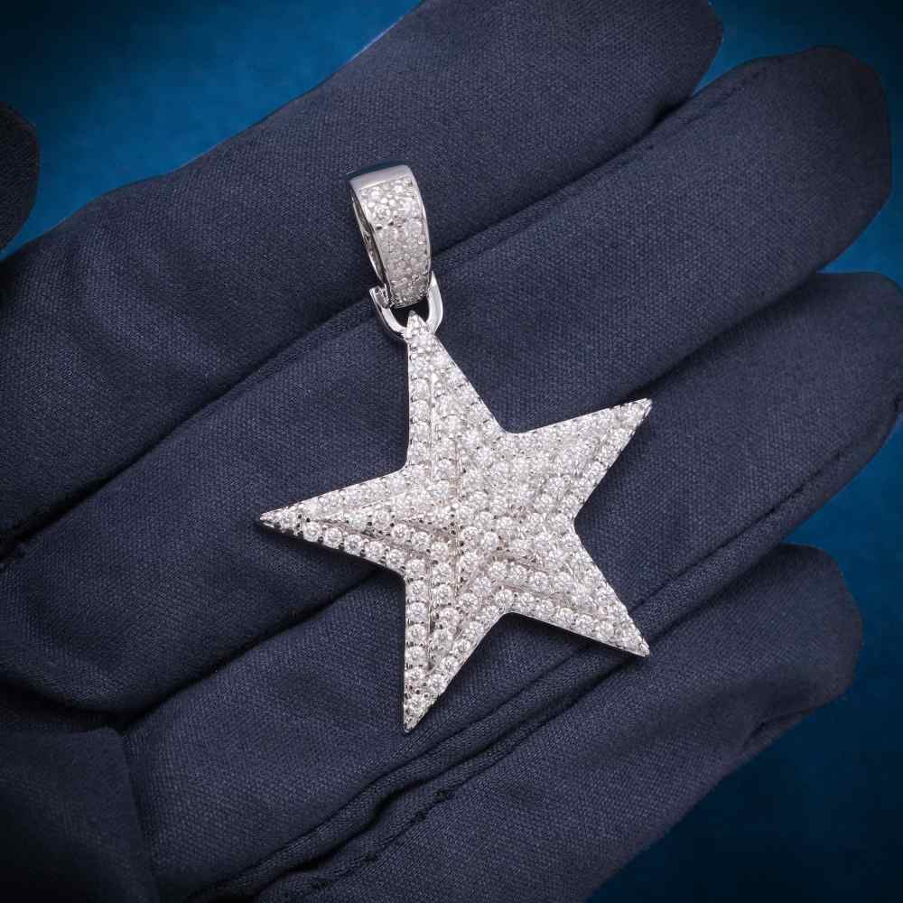 Moissanite Star Pendant 14K Gold 5