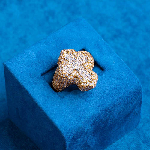 Moissanite fleur cross ring 14k gold