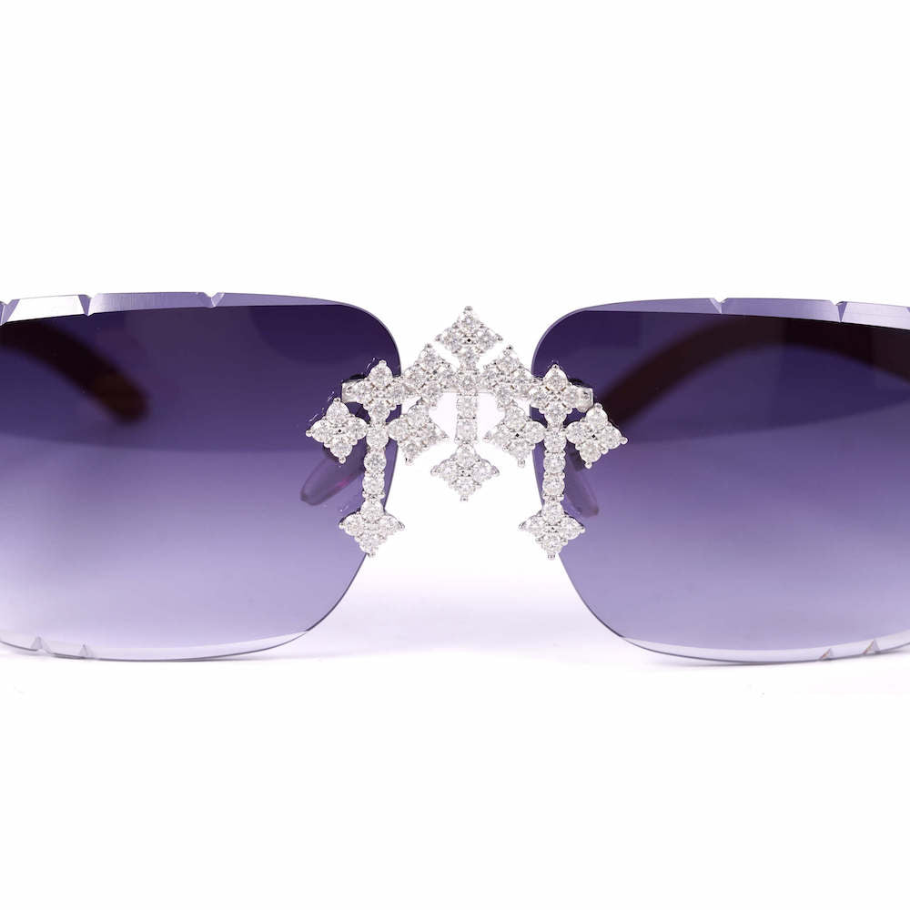 Moissanite fleur cross sunglasses closeup