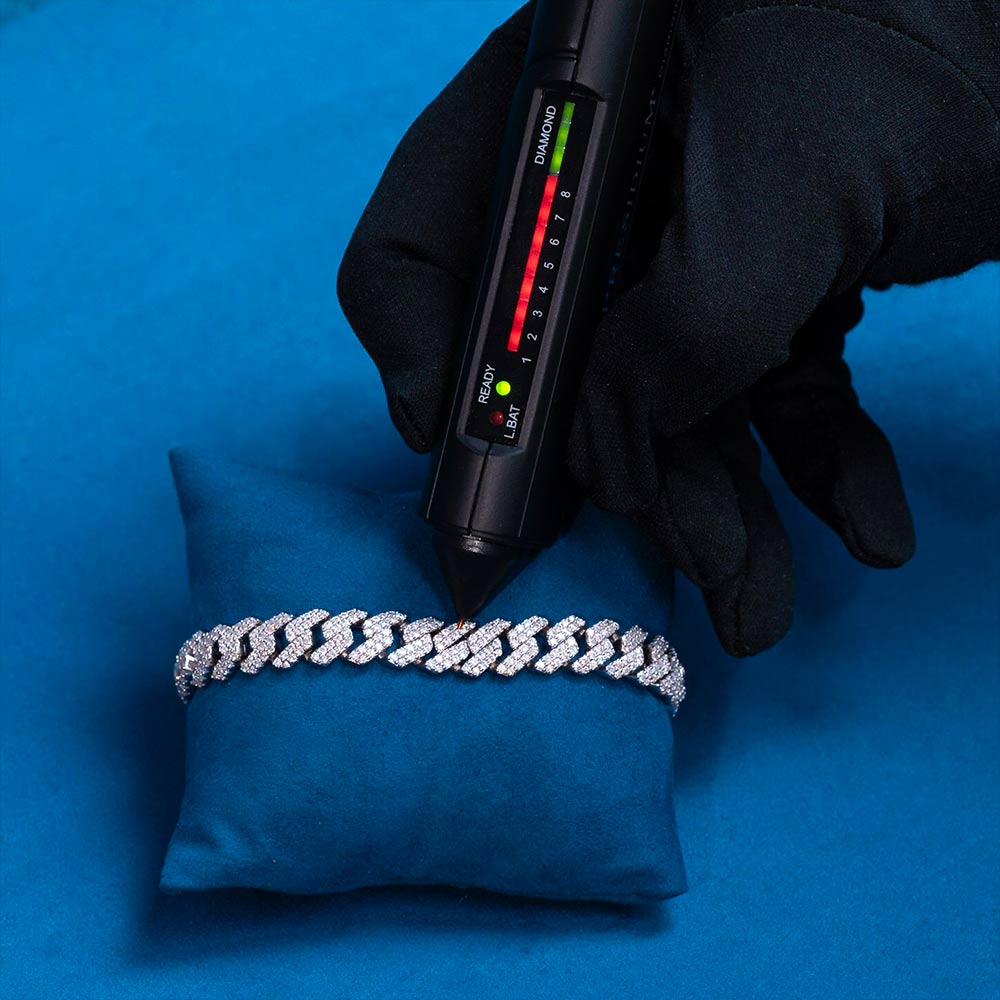 S925 Mens moissanite cuban link bracelet diamond tester