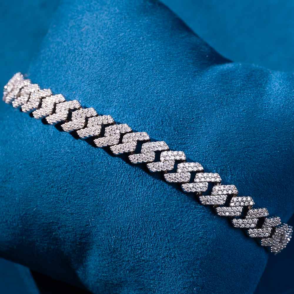 S925 Mens moissanite cuban link bracelet white gold zoom