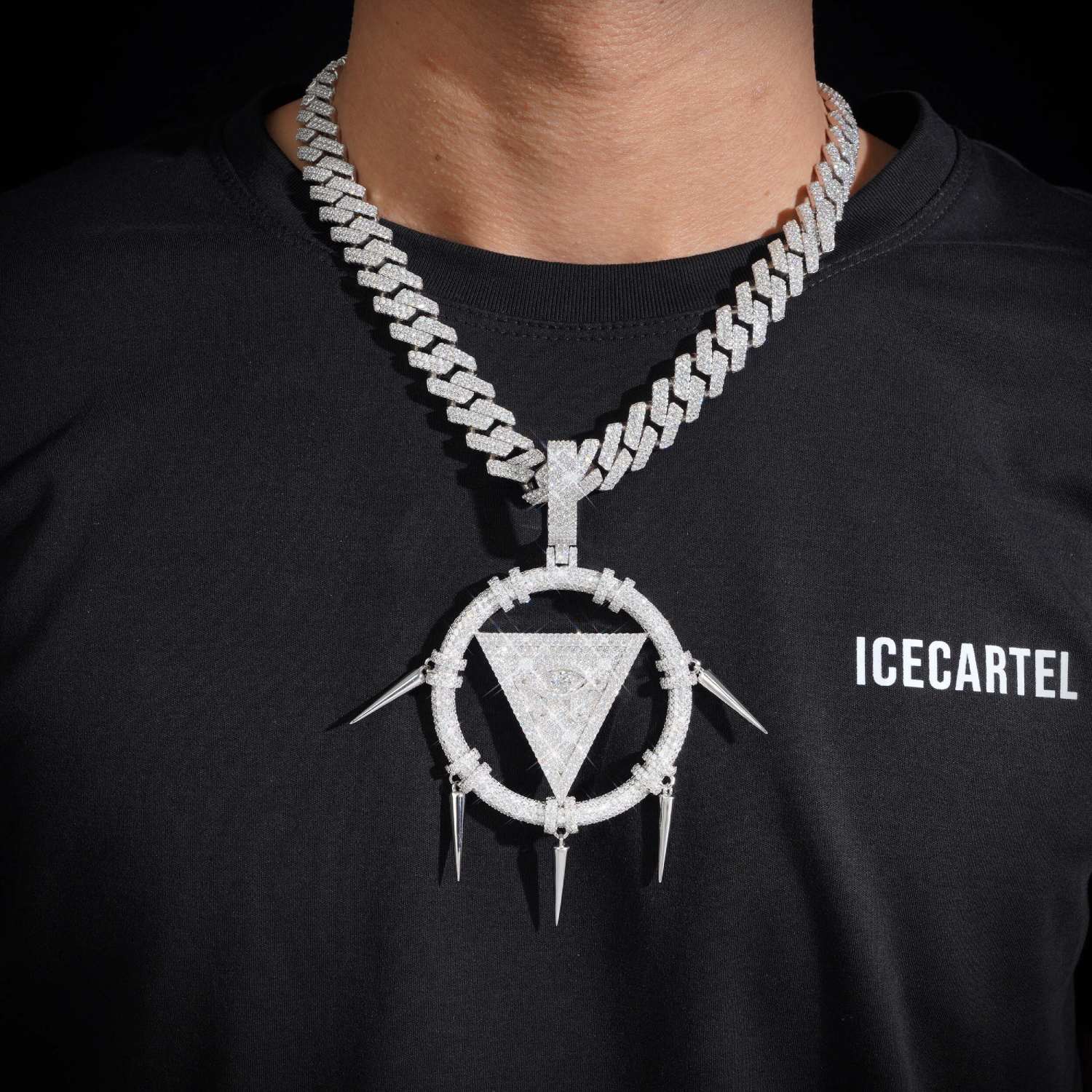 SPIKED ILLUMINATI Custom Logo Moissanite Pendant 14K Gold icecartel model