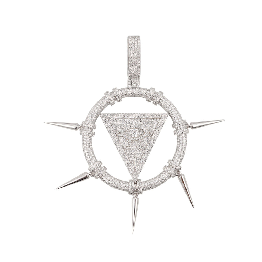 SPIKED ILLUMINATI Custom Logo Moissanite Pendant 14K Gold icecartel white