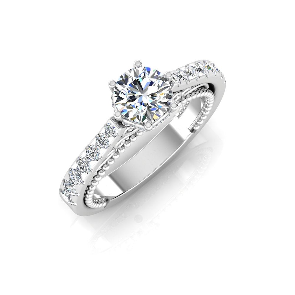 Antique Style Cathedral Hidden Halo Moissanite Engagement Ring