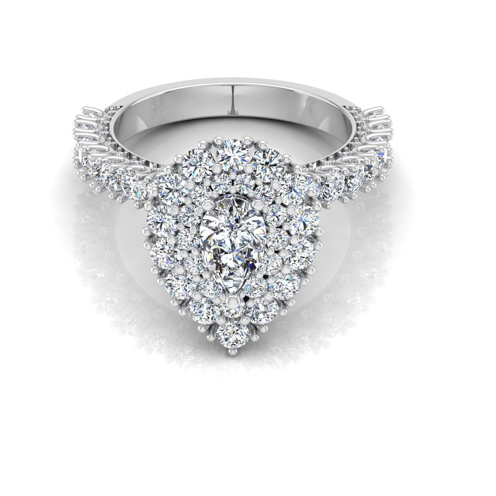 Antique Style Pear Top And Side Halo Moissanite Engagement Ring front