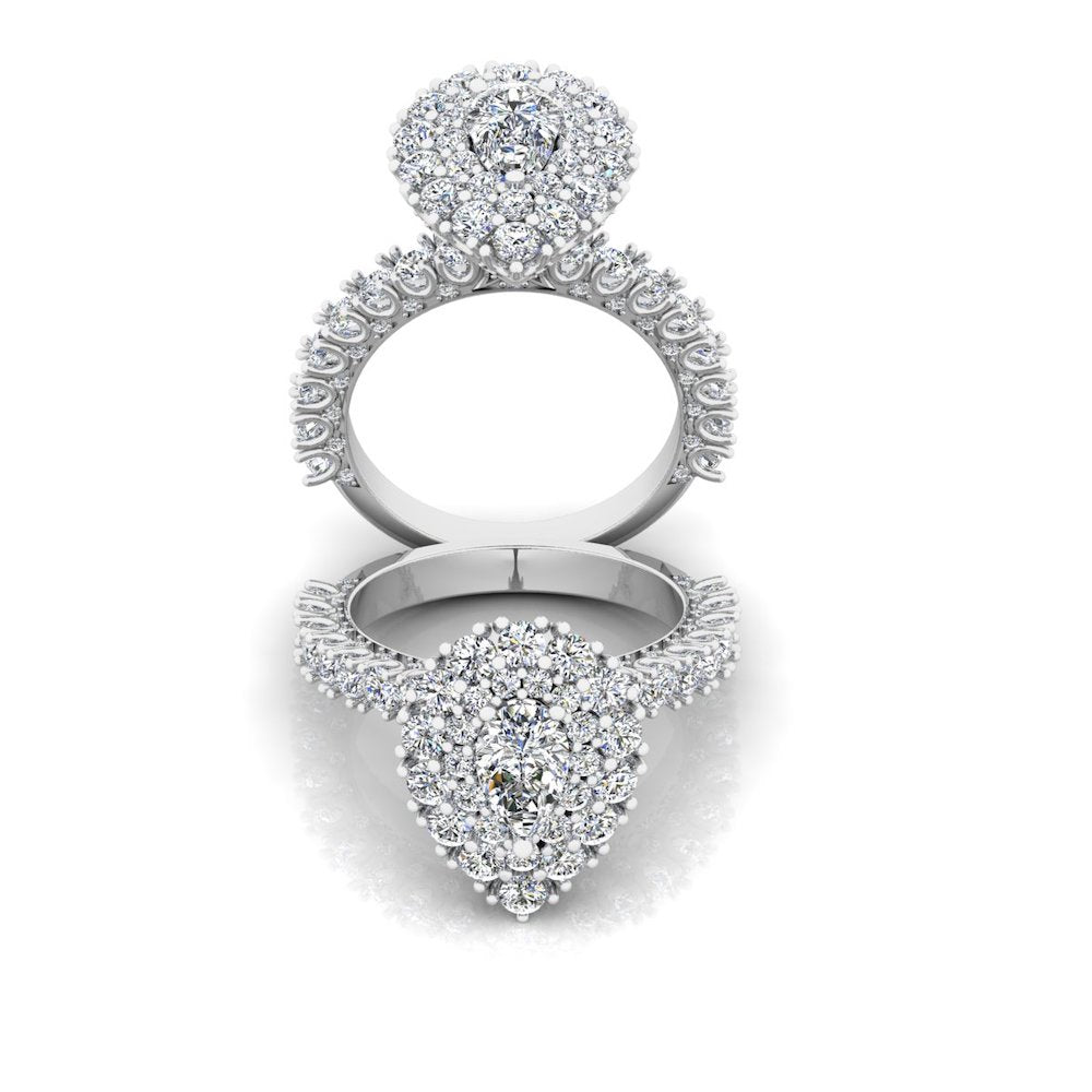 Antique Style Pear Top And Side Halo Moissanite Engagement Ring set
