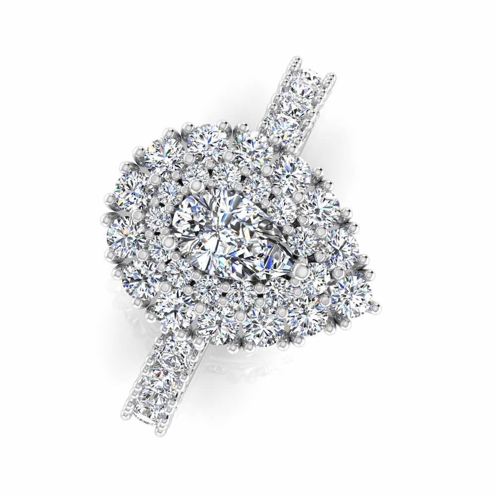 Antique Style Pear Top And Side Halo Moissanite Engagement Ring top 2