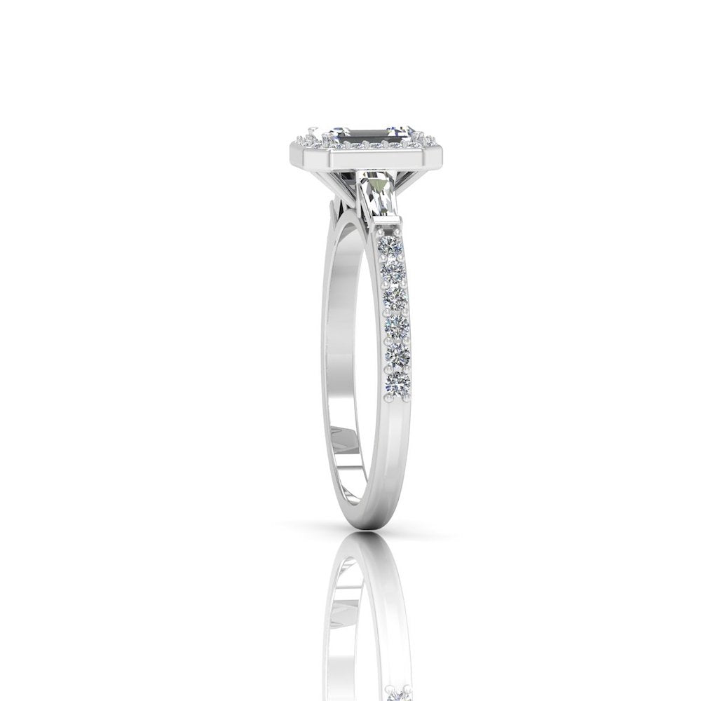 Baguette & Round Cut Halo Moissanite Engagement Ring edge