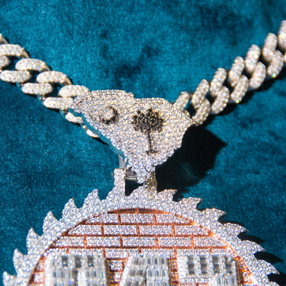 big round circle 14k rose gold two tone custom vvs moissanite diamond pendant nolifeshaq chain