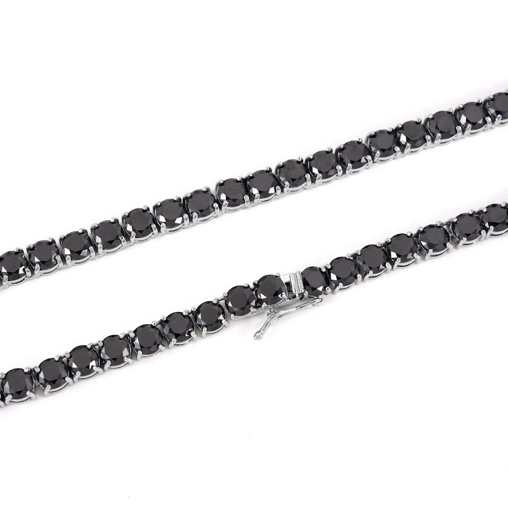 Black Diamond Tennis Chain 14K Solid White Gold Clasp