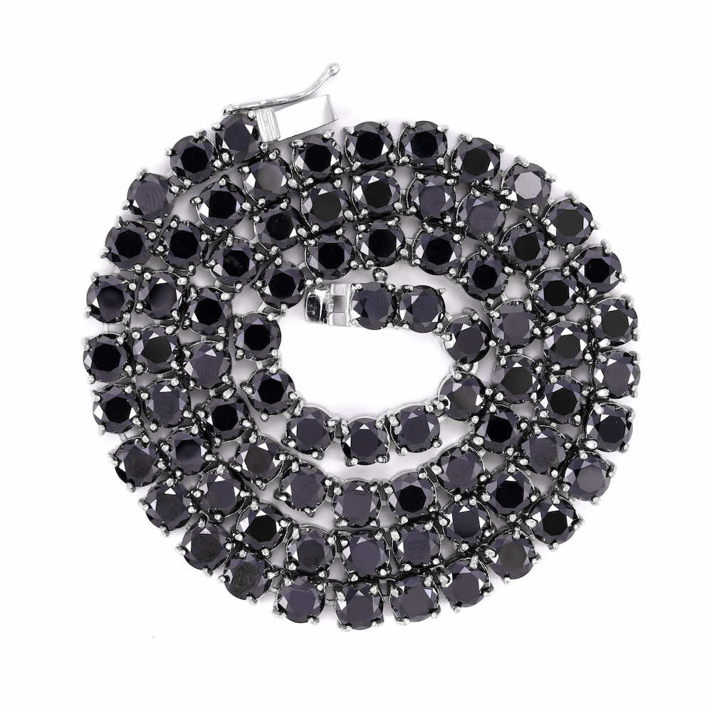 Black Diamond Tennis Chain 14K Solid White Gold First