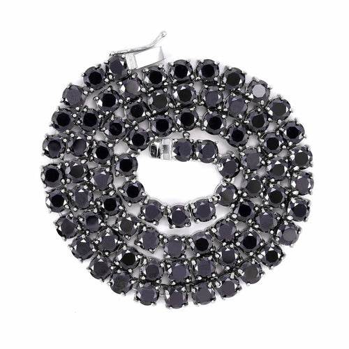 Black Diamond Tennis Chain 14K Solid White Gold First