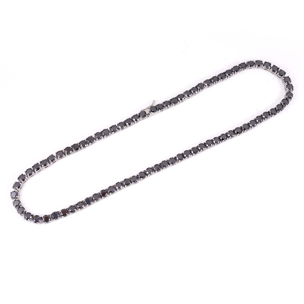 Black Diamond Tennis Chain 14K Solid White Gold Full 2
