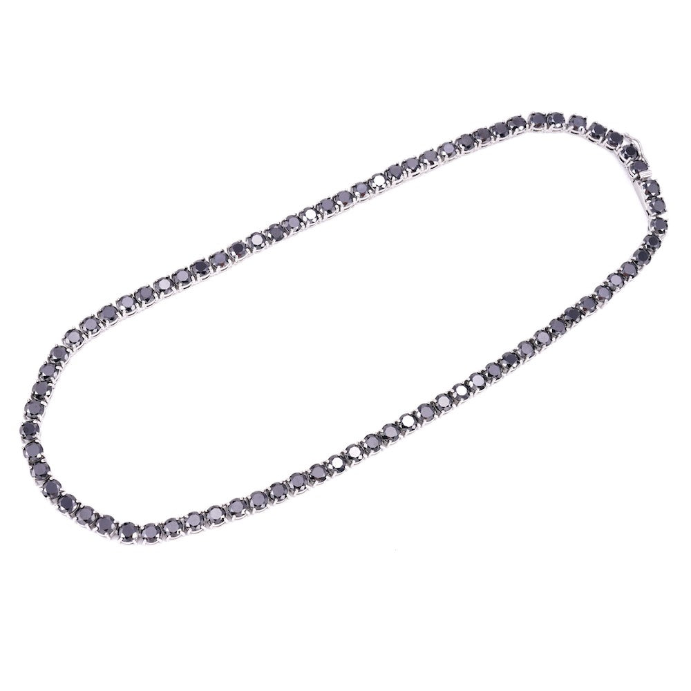 Black Diamond Tennis Chain 14K Solid White Gold Full