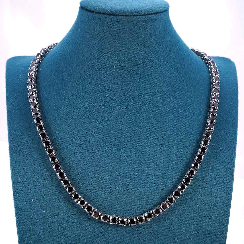 Black Diamond Tennis Chain 14K Solid White Gold Neck
