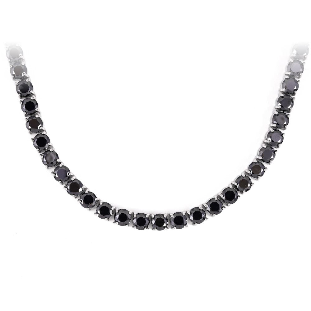 Black Diamond Tennis Chain 14K Solid White Gold