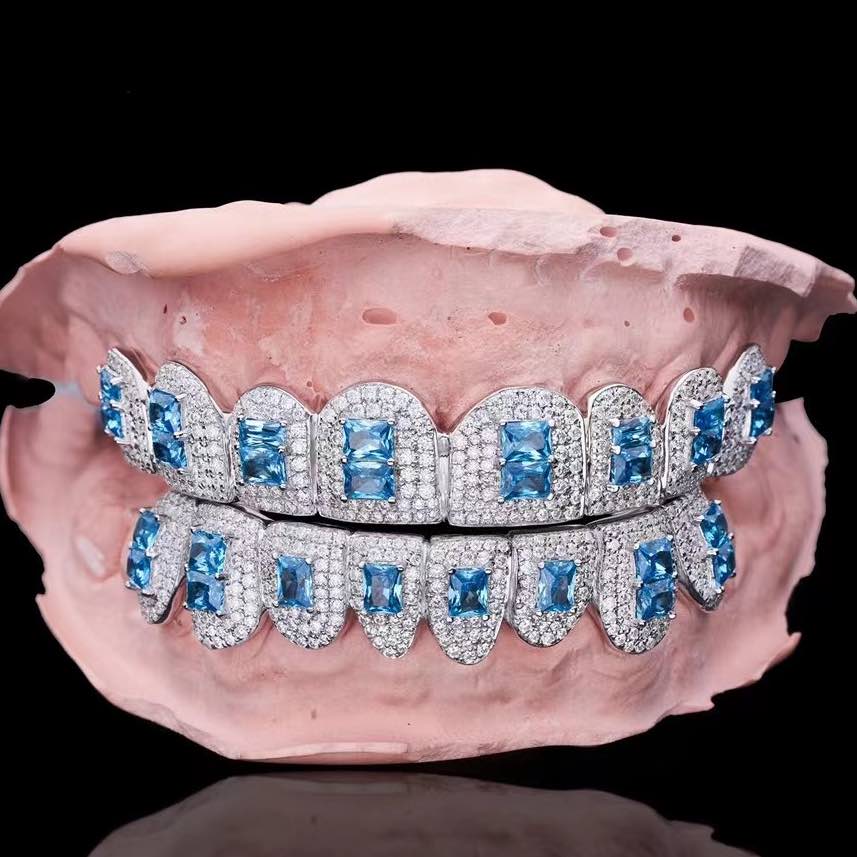 Blue gemstone Moissanite Grillz