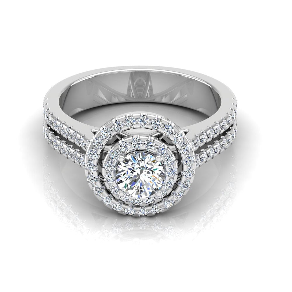 Brilliant Cut Double Halo Split Shank Moissanite Engagement Ring front