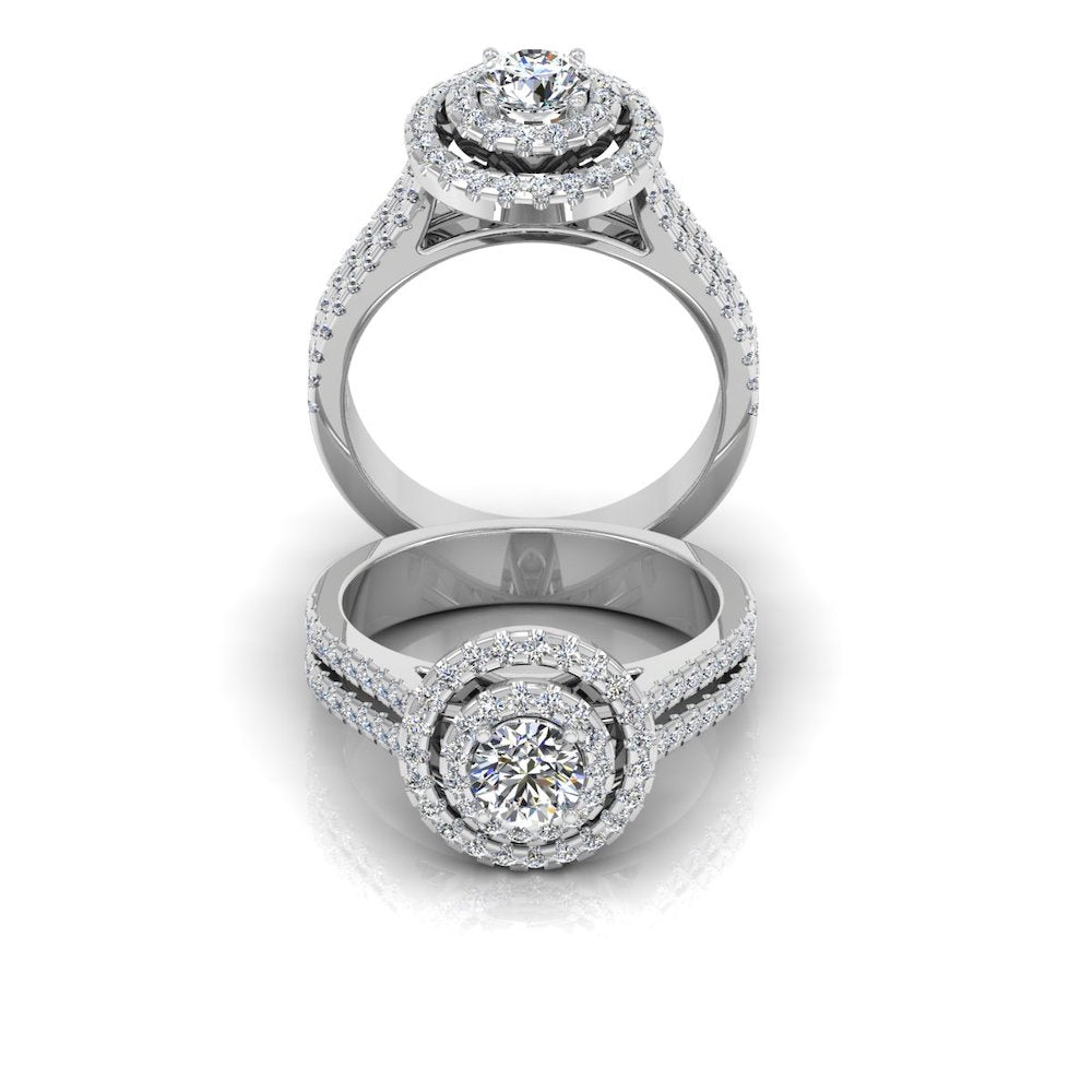 Brilliant Cut Double Halo Split Shank Moissanite Engagement Ring set