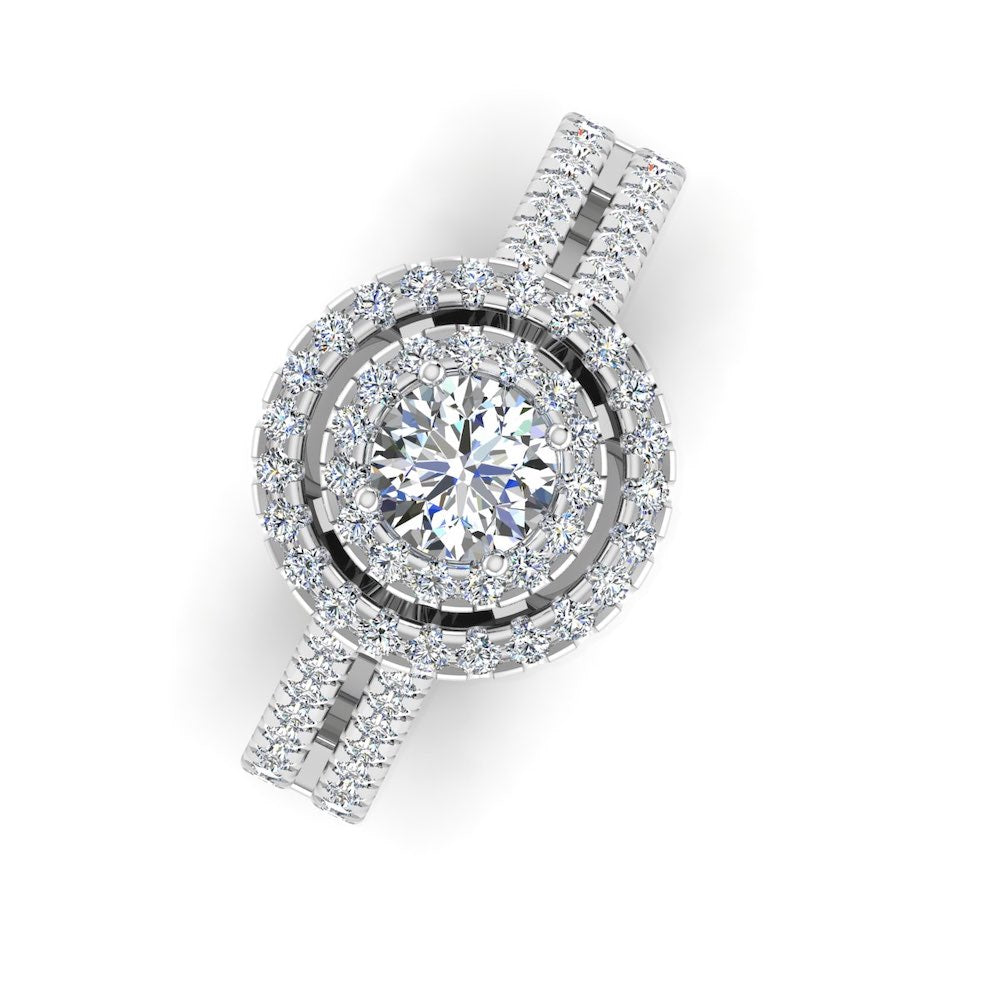 Brilliant Cut Double Halo Split Shank Moissanite Engagement Ring top