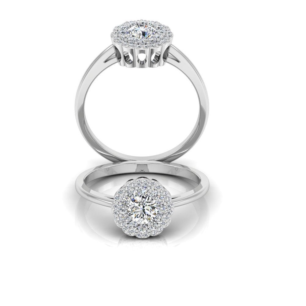 Brilliant Cut Floral Halo Petite Moissanite Engagement Ring set