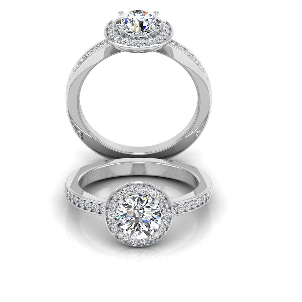Brilliant Cut Halo Channel Set Moissanite Engagement Ring set