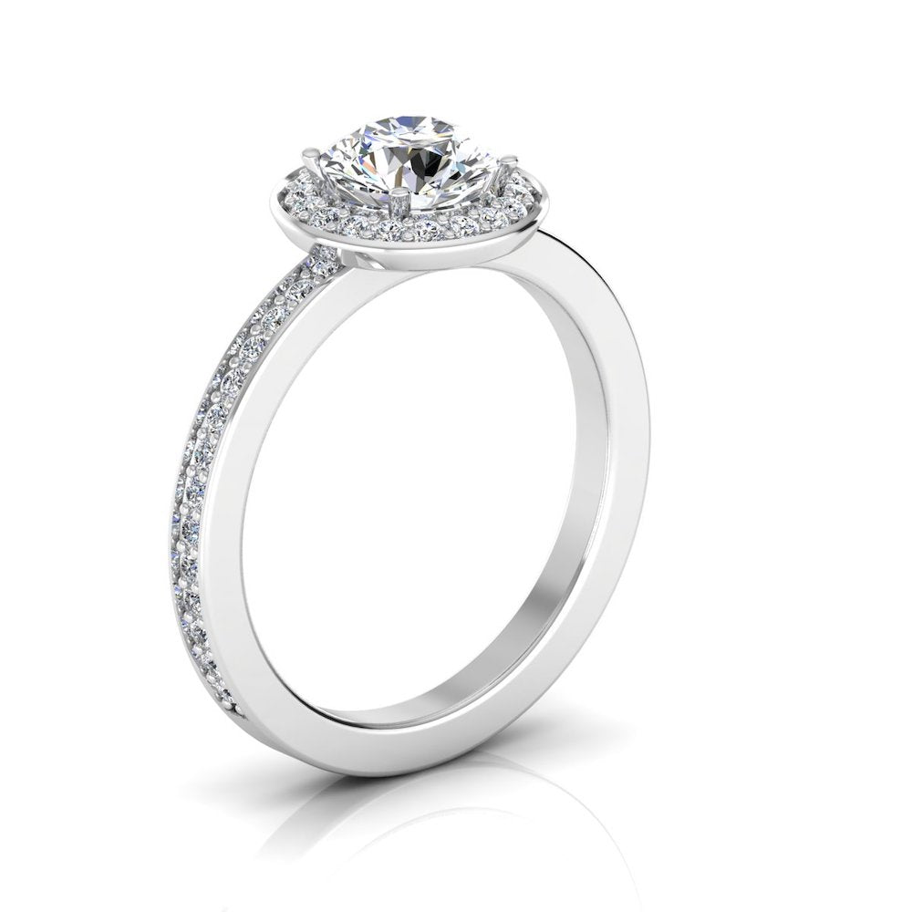 Brilliant Cut Halo Channel Set Moissanite Engagement Ring side 2