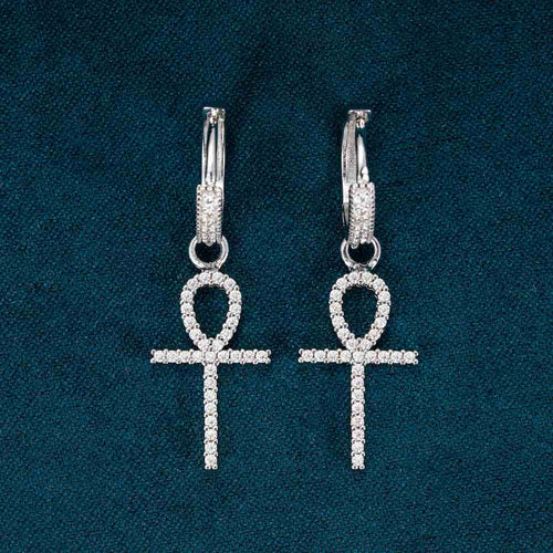 Cross hoop thin earrings 14k gold