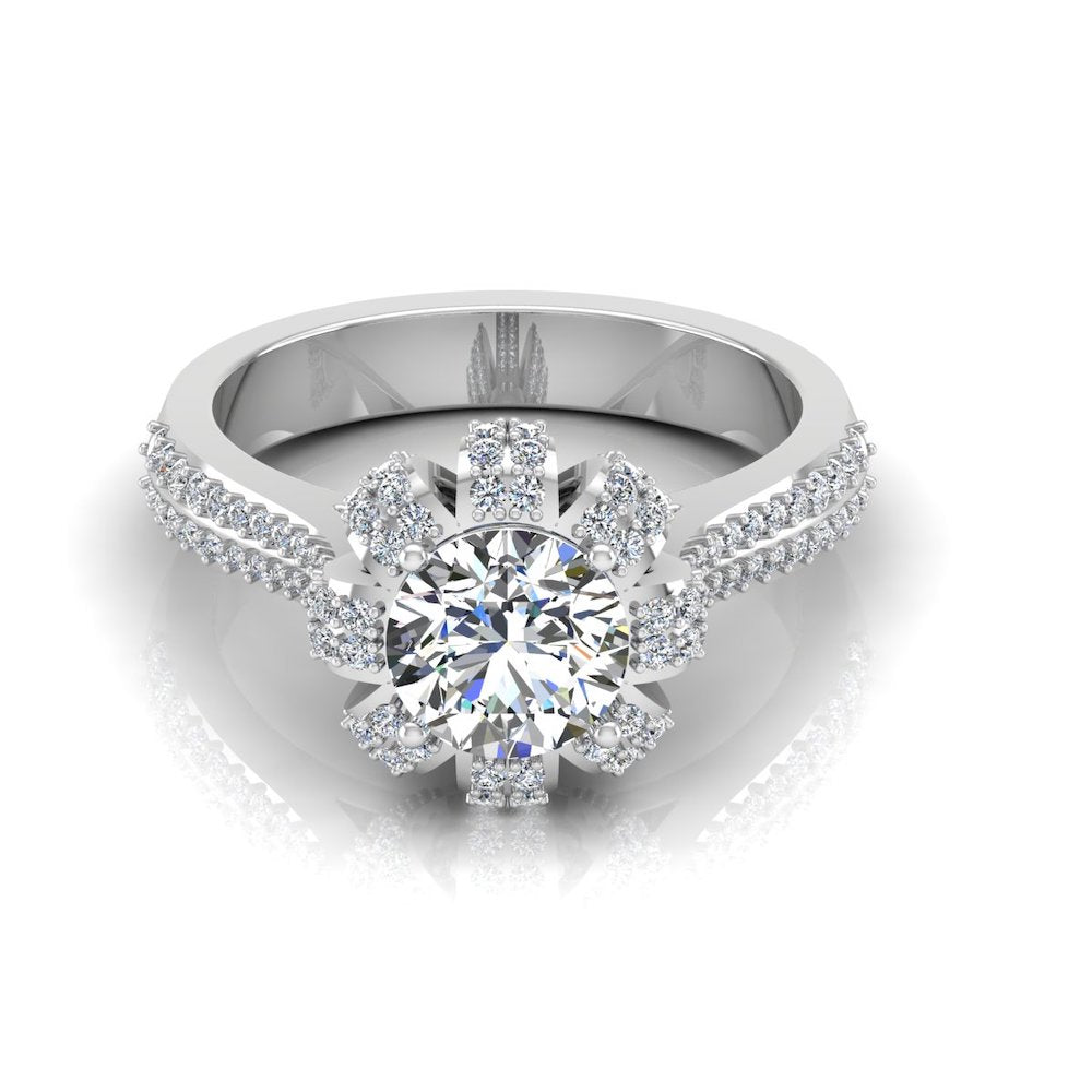 Crown Set Split Shank Moissanite Engagement Ring front