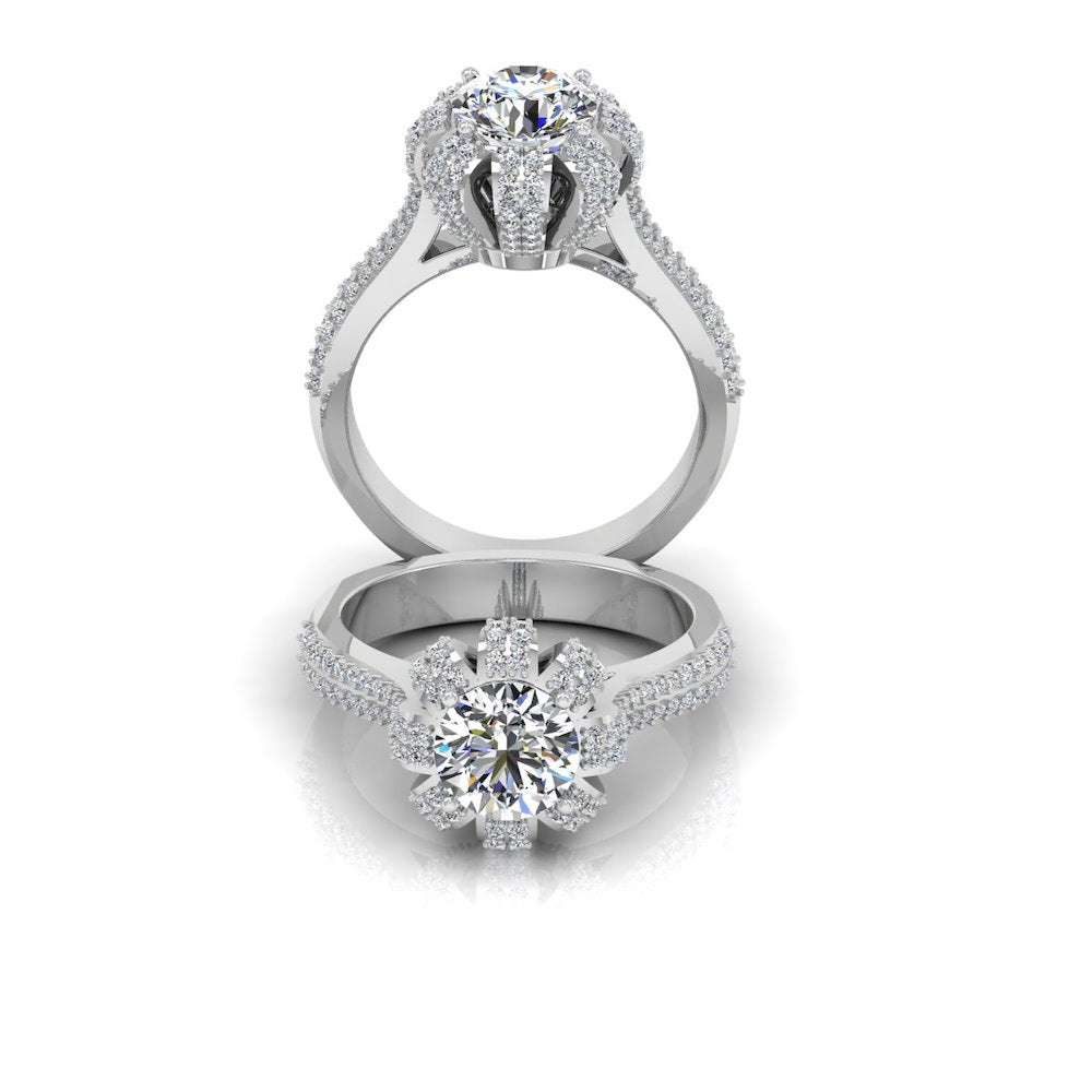 Crown Set Split Shank Moissanite Engagement Ring set