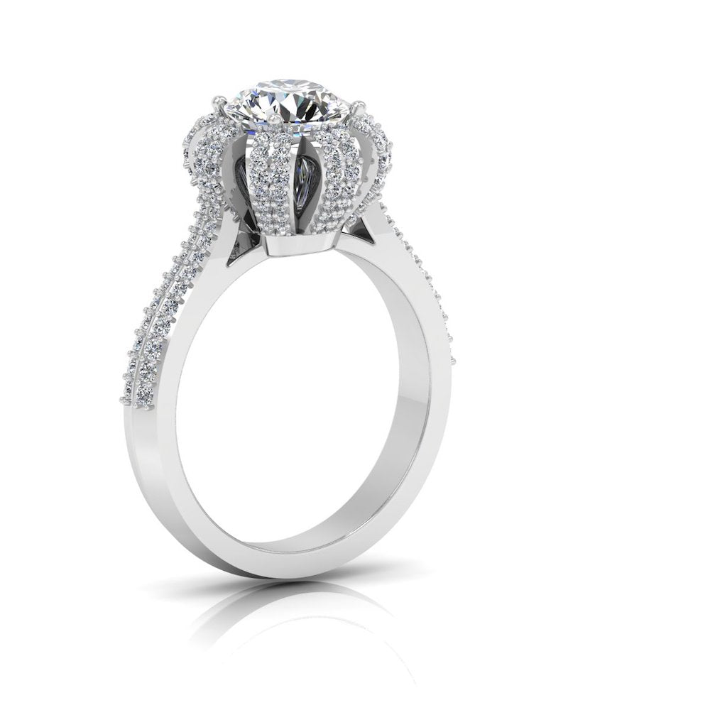 Crown Set Split Shank Moissanite Engagement Ring side