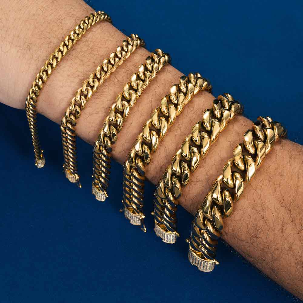 Cuban Link Bracelets Yellow Gold All Sizes