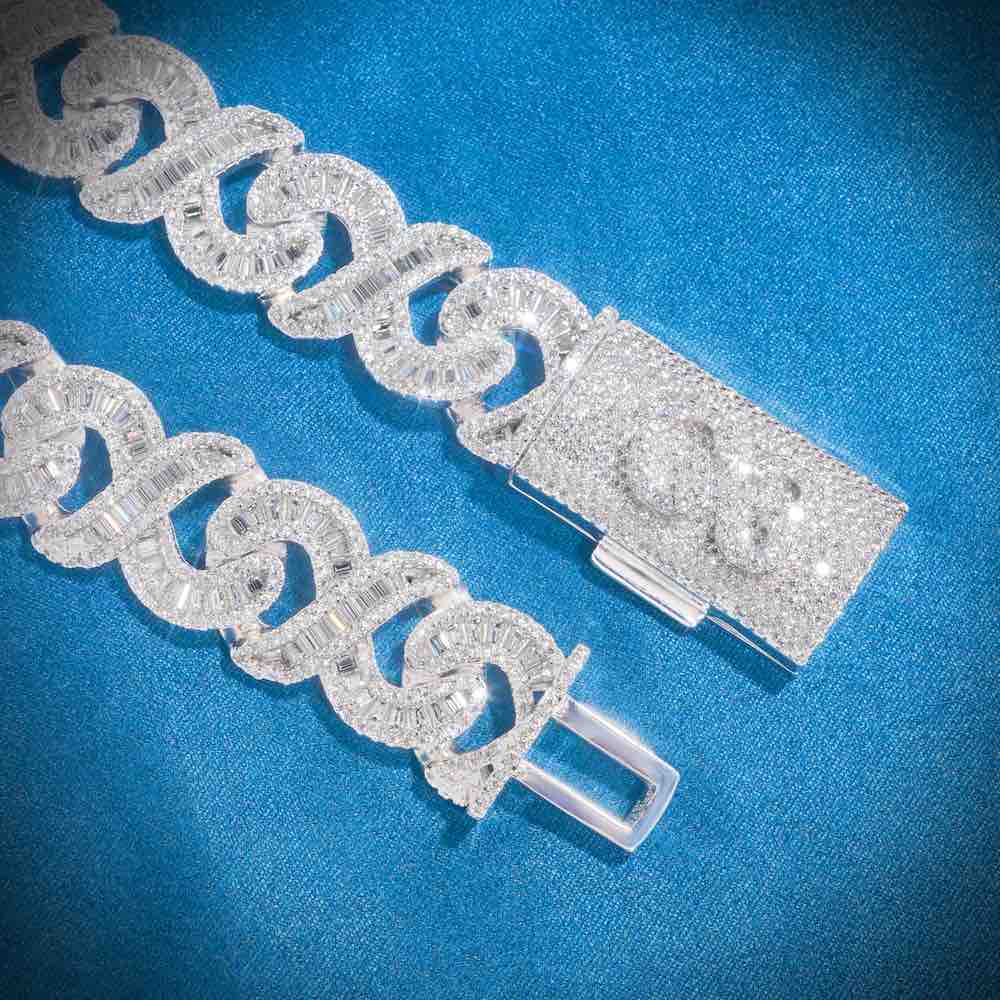 CUSTOM CLASP 20MM Moissanite Baguette Infinity Link Bracelet 14K Gold clasp
