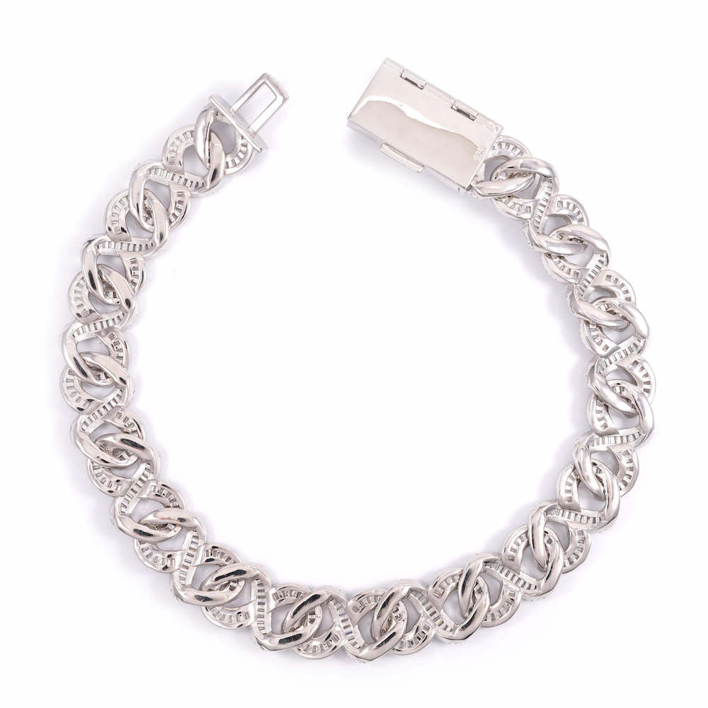 CUSTOM CLASP 20MM Moissanite Baguette Infinity Link Bracelet 14K Gold white back